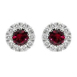 18ct White Gold Ruby and Diamond Cluster Stud Earrings E2356