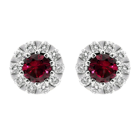 18ct White Gold Ruby and Diamond Cluster Stud Earrings E2356