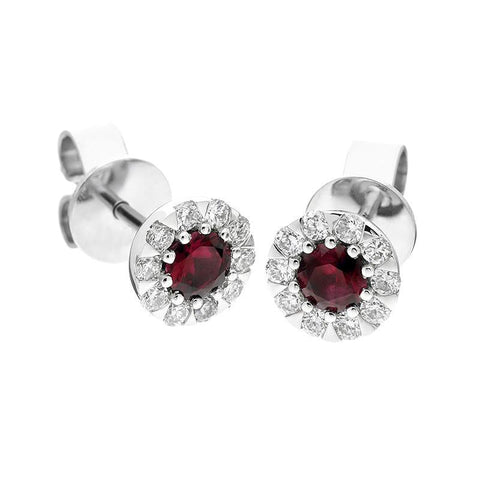 18ct White Gold Ruby and Diamond Cluster Stud Earrings E2356 side