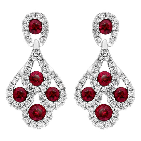 18ct White Gold Ruby and Diamond Peacock Earrings, HBM-130