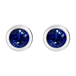 18ct White Gold Sapphire Bezel Set Solitaire Stud Earrings, FEU-2298