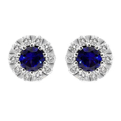 18ct White Gold Sapphire Diamond Cluster Stud Earrings E2356