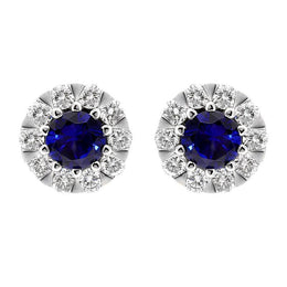 18ct White Gold Sapphire Diamond Cluster Stud Earrings E2356