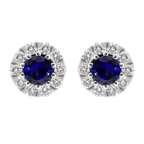 18ct White Gold Sapphire Diamond Cluster Stud Earrings E2356