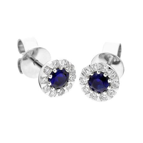 18ct White Gold Sapphire Diamond Cluster Stud Earrings E2356 side