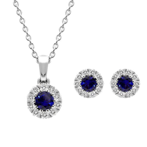 18ct White Gold Sapphire Diamond Two Piece Gift Set, S148