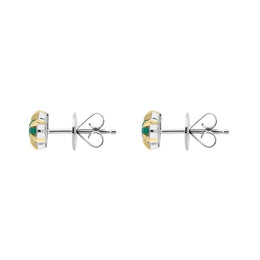 18ct White Yellow Gold 0.18ct Emerald 0.28ct Diamond Cluster Stud Earrings FEU-2286