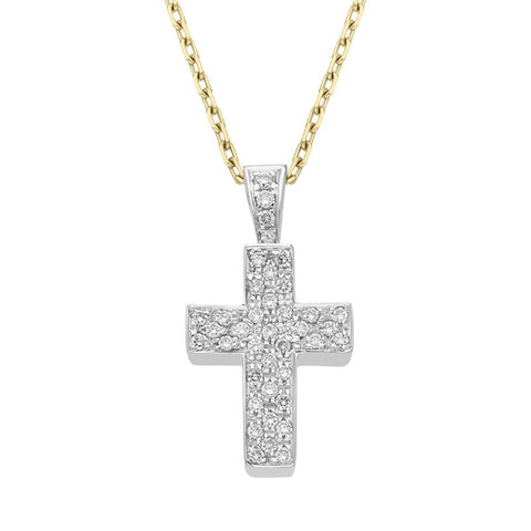 18ct White Yellow Gold Diamond Set Cross Necklace 40812