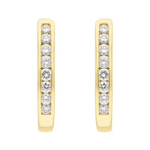 18ct Yellow Gold 0.30ct Diamond Channel Set Hoop Earrings FEU-2267