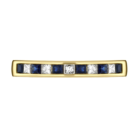 18ct Yellow Gold 0.45ct Sapphire Diamond Half Eternity Ring, FEU-2029.  