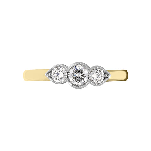 18ct Yellow Gold 0.53ct Diamond Trilogy Ring, FEU-1527.