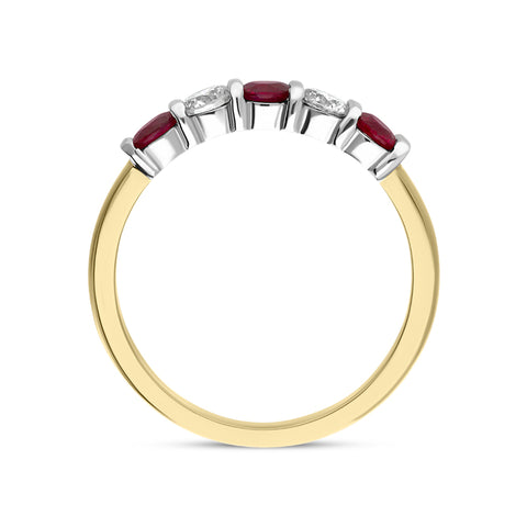 18ct Yellow Gold 0.62ct Ruby Diamond Half Eternity Ring, FEU-2007.