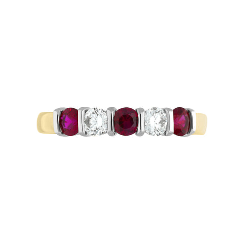 18ct Yellow Gold 0.62ct Ruby Diamond Half Eternity Ring, FEU-2007.