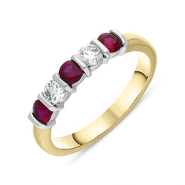 18ct Yellow Gold 0.62ct Ruby Diamond Half Eternity Ring, FEU-2007.