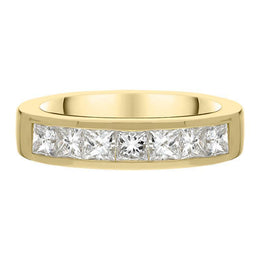 18ct Yellow Gold 1.01ct Diamond Princess Cut Half Eternity Ring, FEU-1666