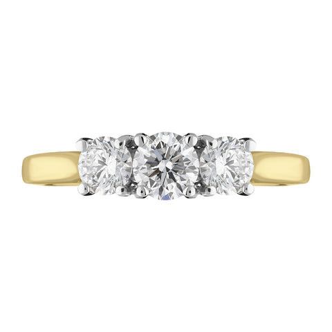 18ct Yellow Gold 1.03ct Diamond Trilogy Ring, FEU-1810.