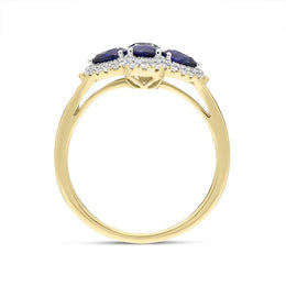 18ct Yellow Gold 1.05ct Sapphire 0.22ct Diamond Pear Cluster Ring FEU-2275