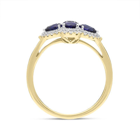 18ct Yellow Gold 1.05ct Sapphire 0.22ct Diamond Pear Cluster Ring FEU-2275