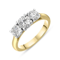 18ct Yellow Gold 1.53ct Diamond Brilliant Cut Trilogy Ring, FEU-1769.