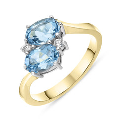 18ct Yellow Gold 1.54ct Aquamarine Diamond Twist Ring, FEU-976.