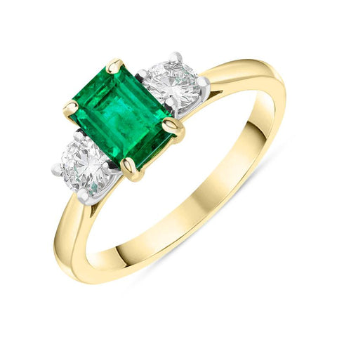 18ct Yellow Gold Emerald Diamond Emerald Cut Three Stone Ring, 40180D23.