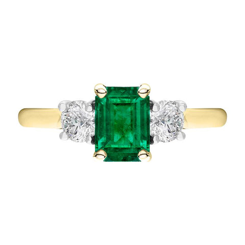 18ct Yellow Gold Emerald Diamond Emerald Cut Three Stone Ring, 40180D23_2