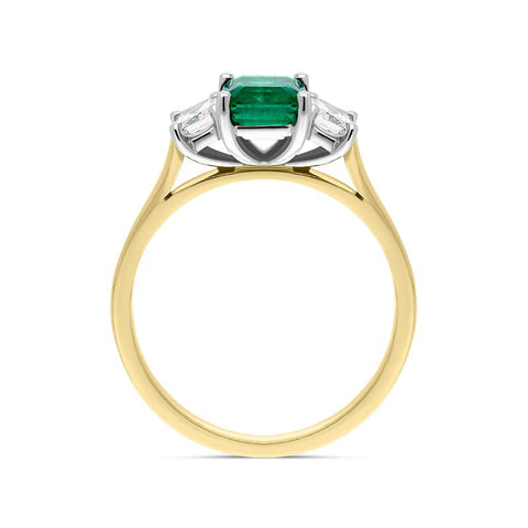 18ct Yellow Gold Emerald Diamond Emerald Cut Three Stone Ring, 42674A1_2