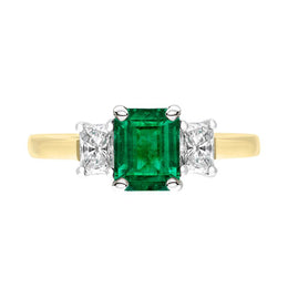 18ct Yellow Gold Emerald Diamond Emerald Cut Three Stone Ring, 42674A1_3