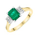 18ct Yellow Gold Emerald Diamond Emerald Cut Three Stone Ring, 42674A1.