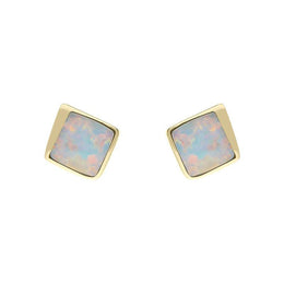 18ct Yellow Gold Opal Abstract Square Stud Earrings UNQOPAL