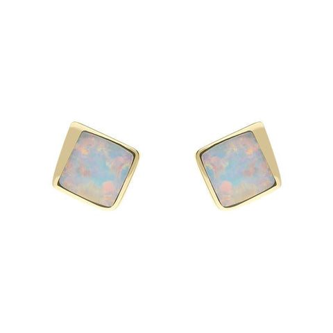 18ct Yellow Gold Opal Abstract Square Stud Earrings UNQOPAL