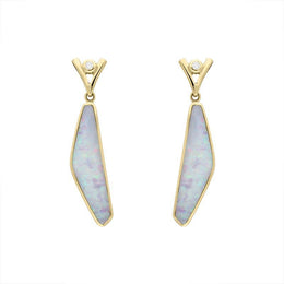 18ct Yellow Gold Opal Diamond Obtuse Shaped Drop Earrings EUNQ0000681