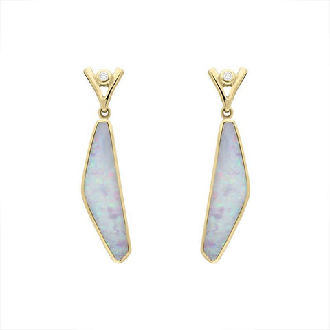 18ct Yellow Gold Opal Diamond Obtuse Shaped Drop Earrings EUNQ0000681