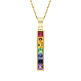 18ct Yellow Gold Rainbow Sapphire Diamond Bar Necklace, PJW-135.