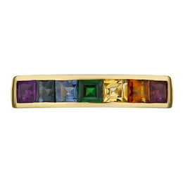 18ct Yellow Gold Rainbow Sapphire Princess Cut Half Eternity Ring, PJW-215.