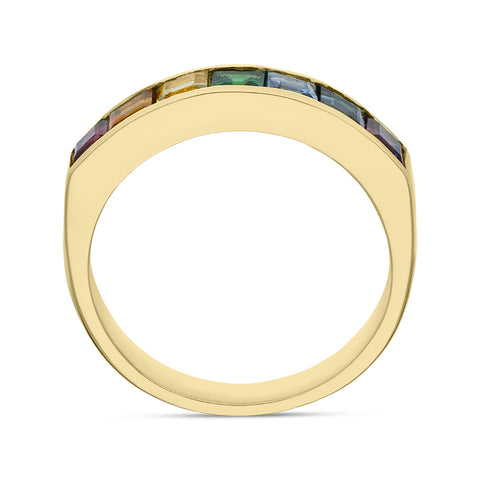 18ct Yellow Gold Rainbow Sapphire Princess Cut Half Eternity Ring, PJW-215._2