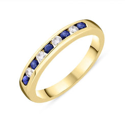 18ct Yellow Gold Sapphire Diamond Channel Set Half Eternity Ring FEU-887