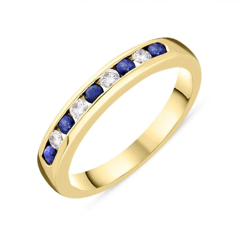 18ct Yellow Gold Sapphire Diamond Channel Set Half Eternity Ring FEU-887