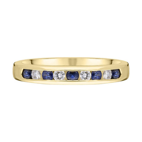 18ct Yellow Gold Sapphire Diamond Channel Set Half Eternity Ring FEU-887