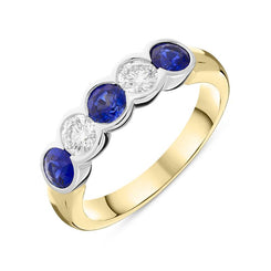 18ct Yellow White Gold 0.84ct Sapphire 0.40ct Diamond Half Eternity Ring FEU-2276