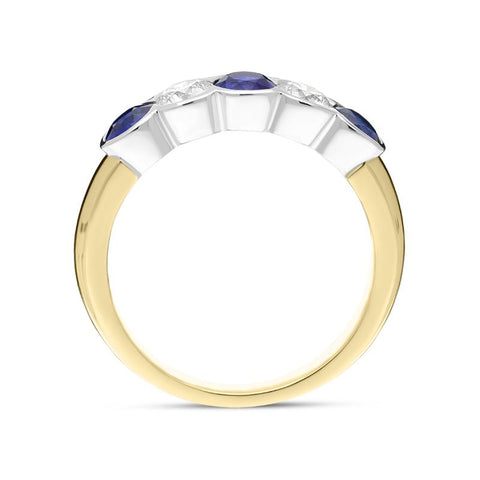 18ct Yellow White Gold 0.84ct Sapphire 0.40ct Diamond Half Eternity Ring FEU-2276