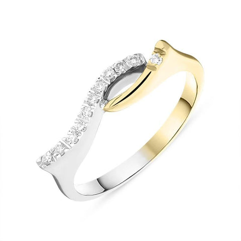 18ct Yellow White Gold Diamond Wavy Ring, 202BT.