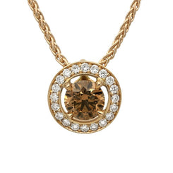 18ct Rose Gold 0.48ct Brown Diamond Halo Necklace, BLC-067.