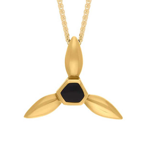 9ct Yellow Gold Whitby Jet Tri Leaf Necklace D P1676.