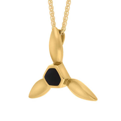 9ct Yellow Gold Whitby Jet Tri Leaf Necklace D