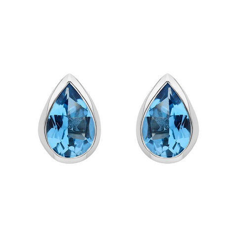 9ct White Gold Blue Topaz Pear Stud Earrings, HBM-034