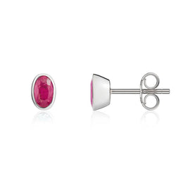 9ct White Gold Ruby 5x3mm Oval Rub Over Set Stud Earrings. 33-23-036._2