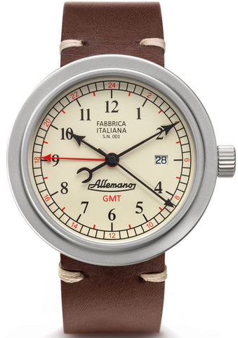 Allemano Watch GMT Antique White Sandblasted Case GMT-A1919-SP-S-W-M