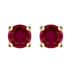 18ct Yellow Gold Ruby Claw Set Solitaire Stud Earrings, FEU-202.