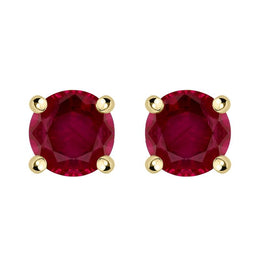 18ct Yellow Gold Ruby Claw Set Solitaire Stud Earrings, FEU-202.